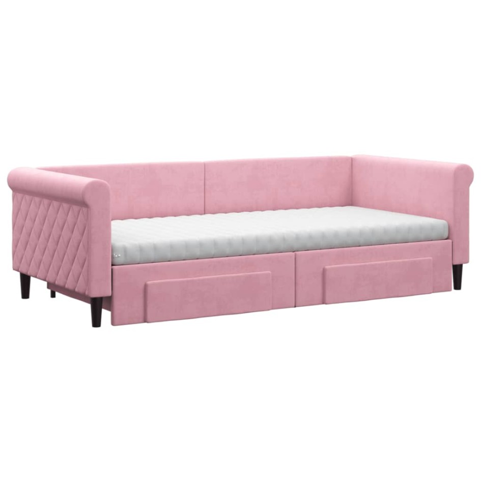 Sofá cama nido con cajones terciopelo rosa 90x200