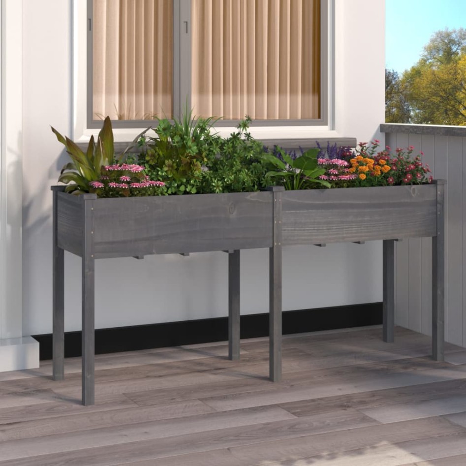 Jardinera con forro madera maciza de abeto gris 161x45x76