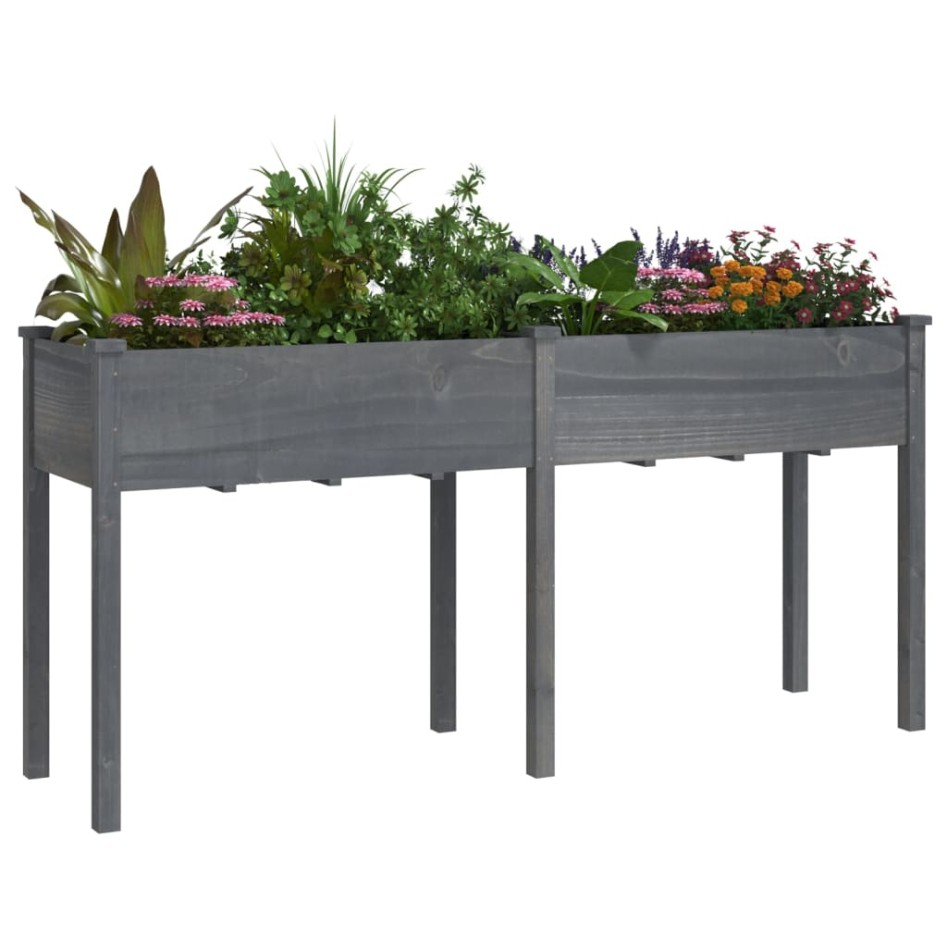 Jardinera con forro madera maciza de abeto gris 161x45x76