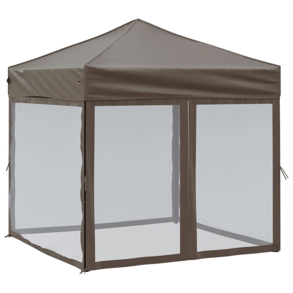 Carpa para fiestas plegable con paredes gris taupé 2x2