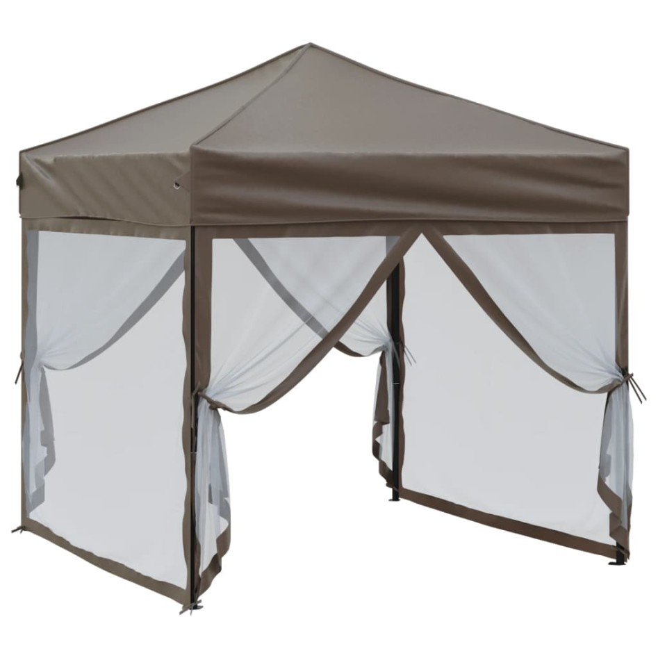 Carpa para fiestas plegable con paredes gris taupé 2x2