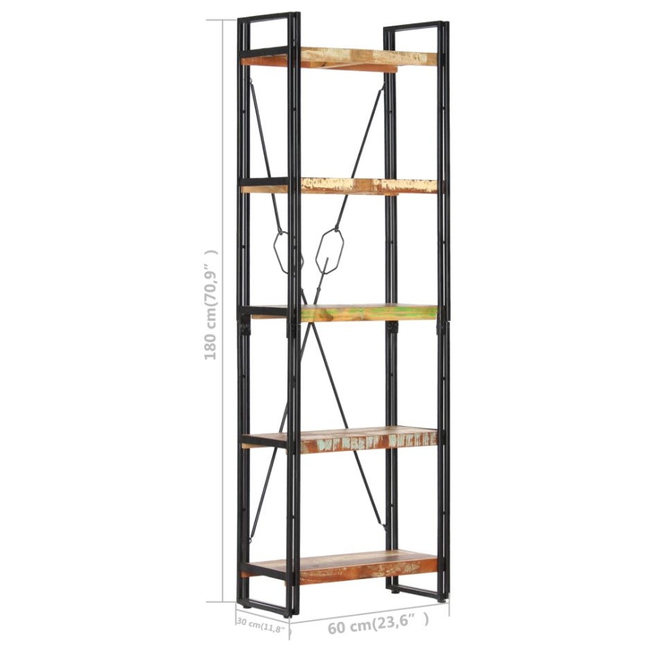 Estantería de 5 niveles madera maciza reciclada 60x30x180