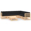 Juego de muebles de jardín 7 pzas y cojines madera maciza pino