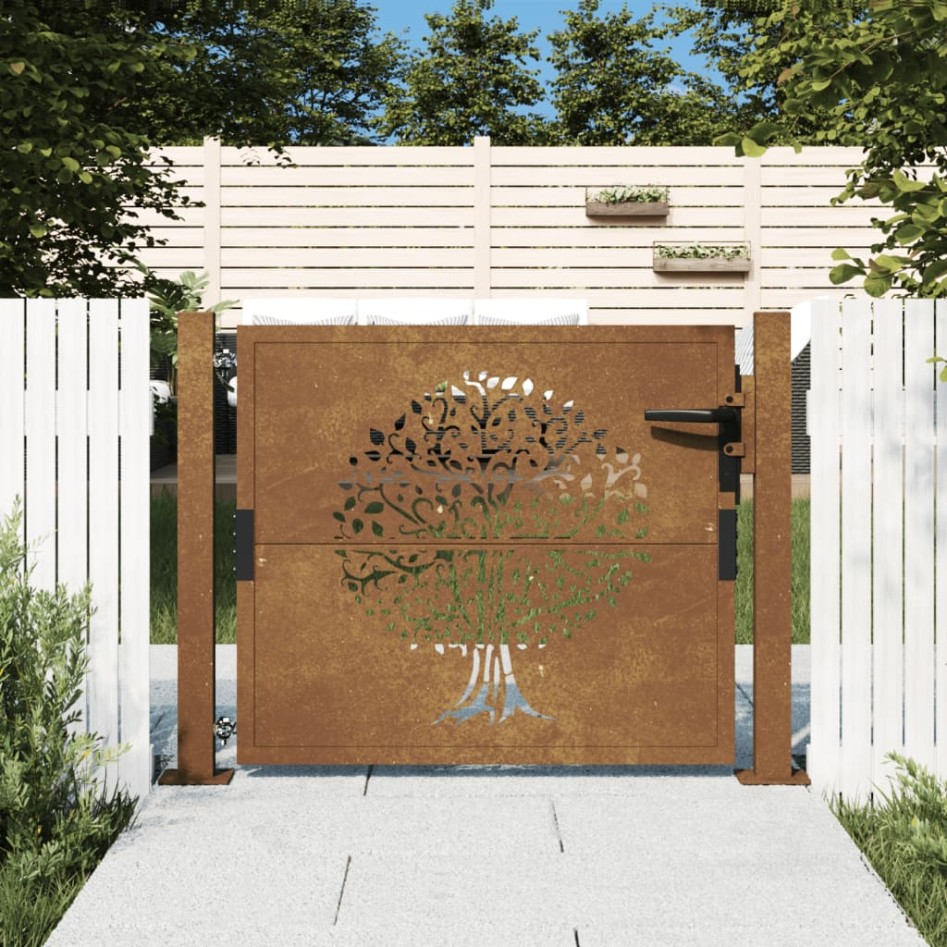 Puerta de jardín acero corten diseño árbol 105x80