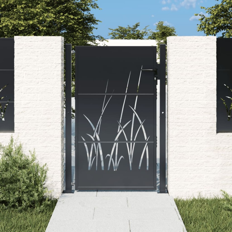 Puerta de jardín acero gris antracita diseño hierba 105x155