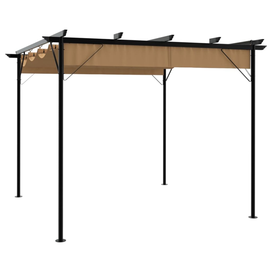 Pérgola con tejado retráctil acero gris taupe 3x3 m 180