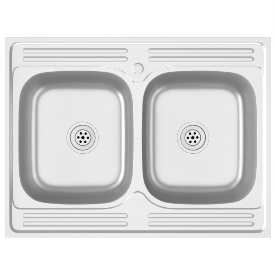 Fregadero de cocina doble seno acero inoxidable 800x600x155