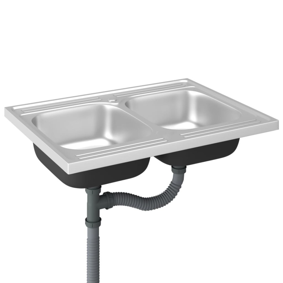 Fregadero de cocina doble seno acero inoxidable 800x600x155