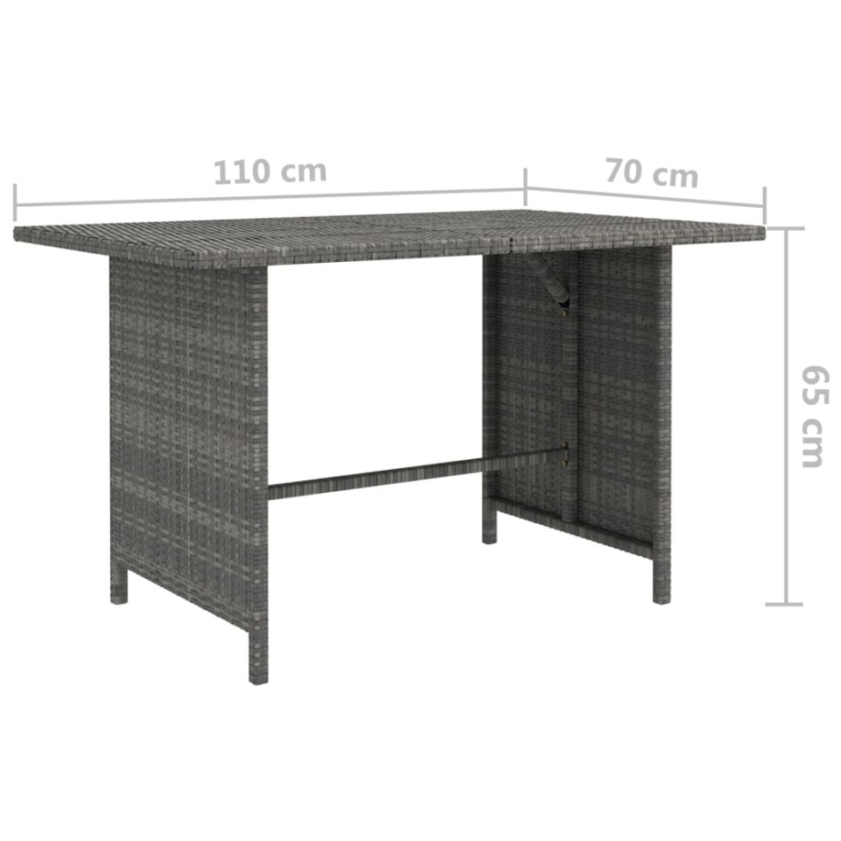 Mesa de jardín de ratán sintético gris 110x70x65