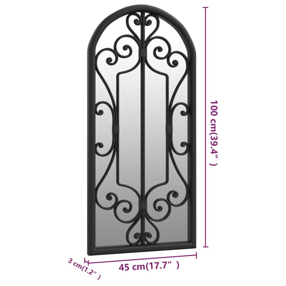 Espejo de jardín hierro negro para uso exterior 100x45