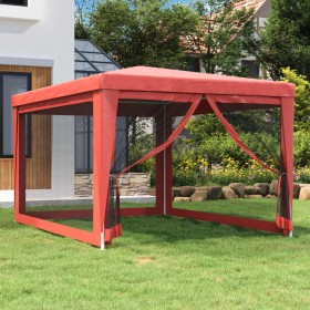 Carpa para fiestas con 4 paredes de malla HDPE rojo 3x4