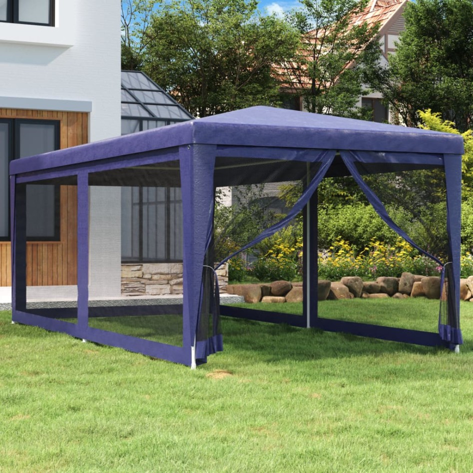 Carpa para fiestas con 6 paredes de malla HDPE azul 3x6