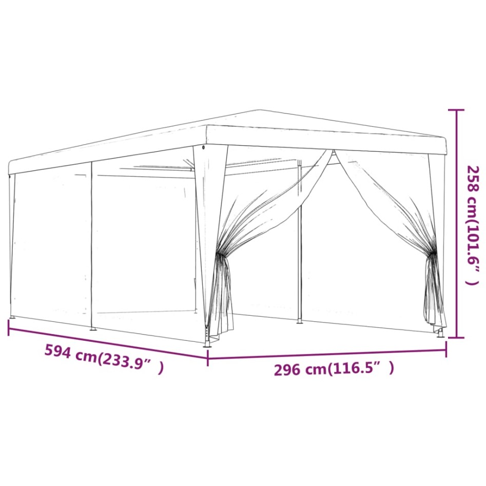 Carpa para fiestas con 6 paredes de malla HDPE azul 3x6