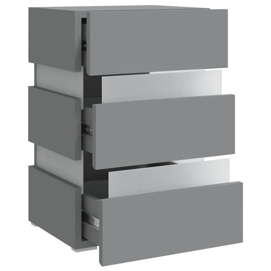 Mesita de noche luz LED madera de ingeniería gris 45x35x67