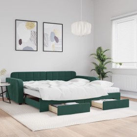 Sofá cama nido con cajones terciopelo verde oscuro 100x200