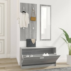 Set de mueble zapatero 3 en 1 madera contrachapada gris