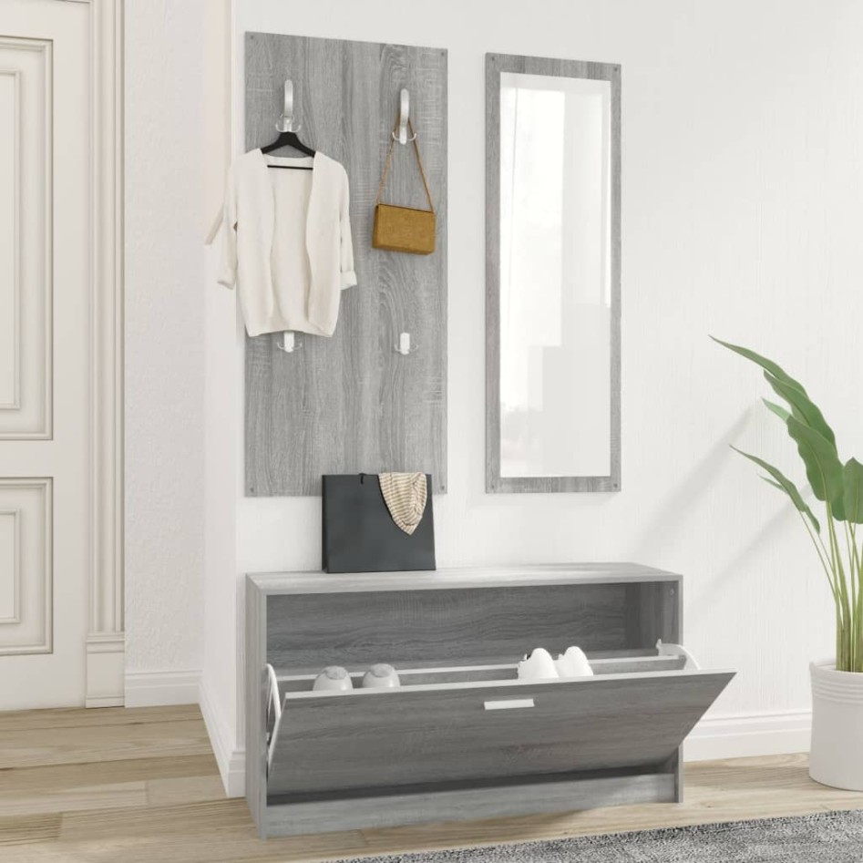 Set de mueble zapatero 3 en 1 madera contrachapada gris