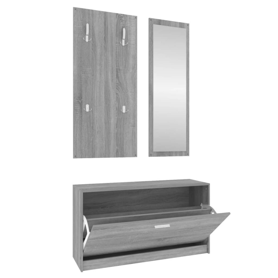 Set de mueble zapatero 3 en 1 madera contrachapada gris