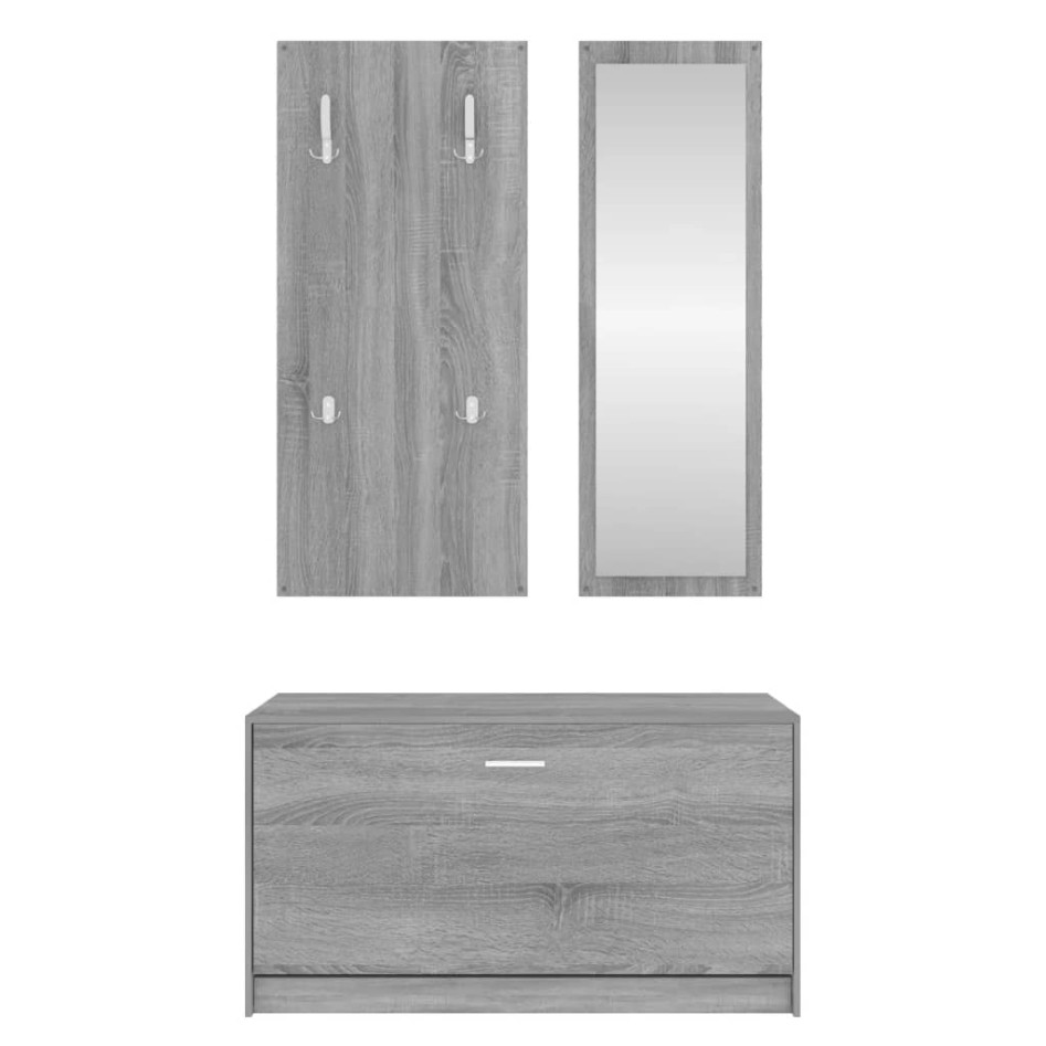 Set de mueble zapatero 3 en 1 madera contrachapada gris