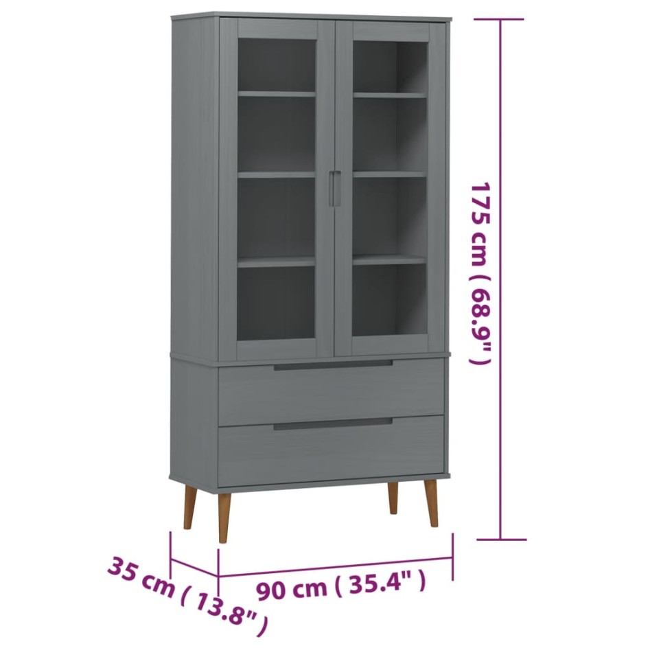 Mueble vitrina MOLDE madera maciza de pino gris 90x35x175
