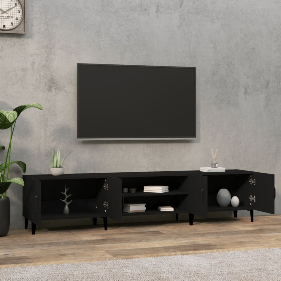 Mueble de TV madera contrachapada negro 180x31,5x40