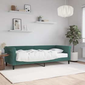 Sofá cama con colchón terciopelo verde oscuro 80x200