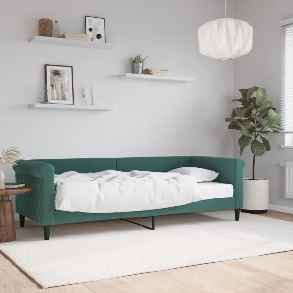 Sofá cama con colchón terciopelo verde oscuro 80x200