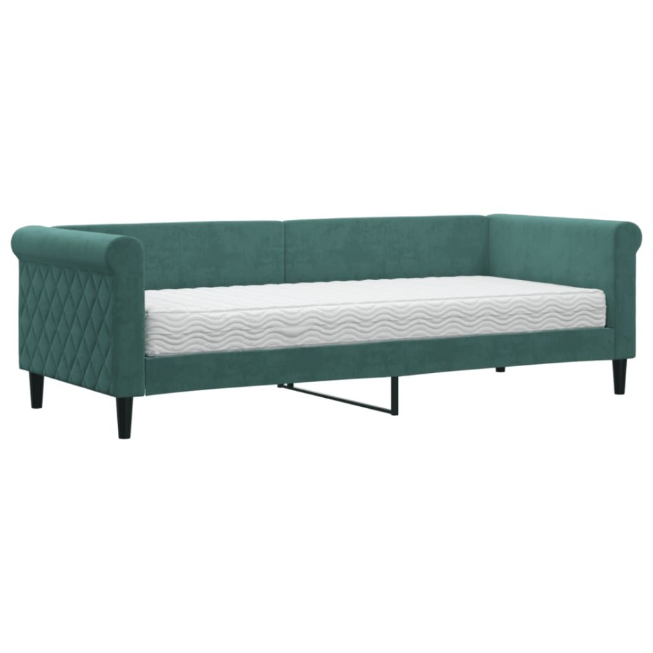 Sofá cama con colchón terciopelo verde oscuro 80x200