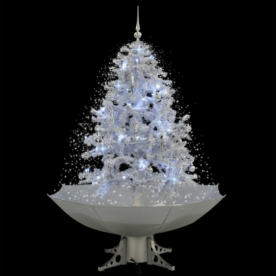 Árbol de Navidad con nieve con base en paraguas blanco 140