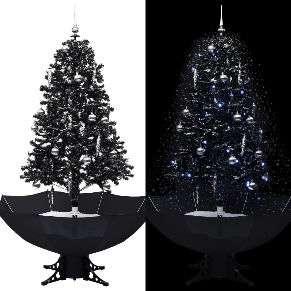 Árbol de Navidad con nieve y base de paraguas PVC negro 170