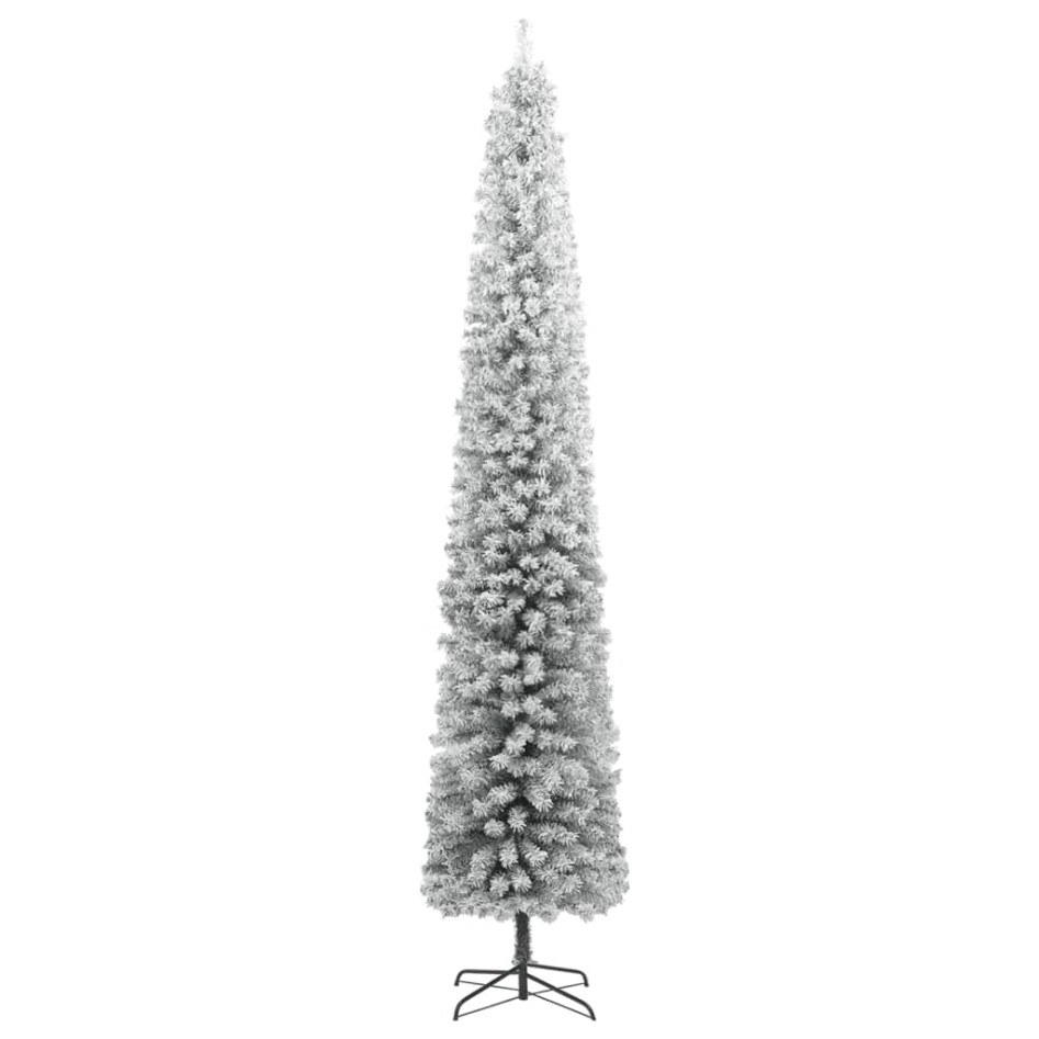 Árbol Navidad estrecho con soporte y nieve artificial PVC
