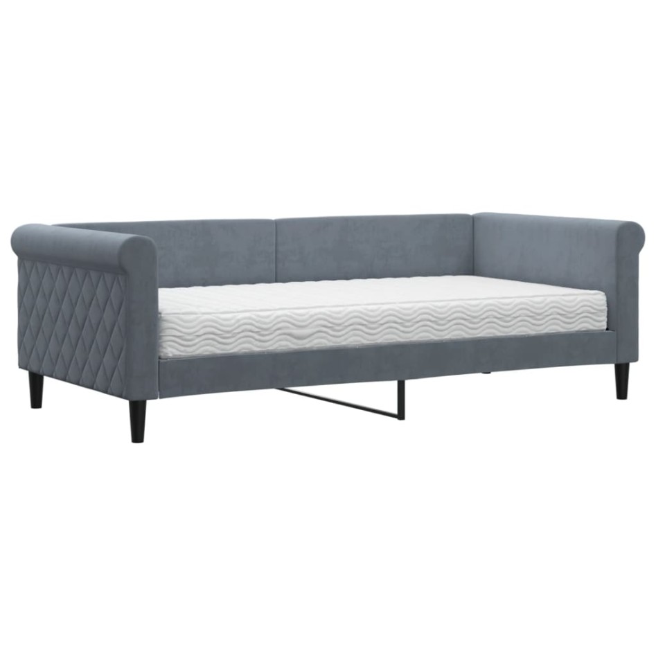 Sofá cama con colchón terciopelo gris oscuro 90x190