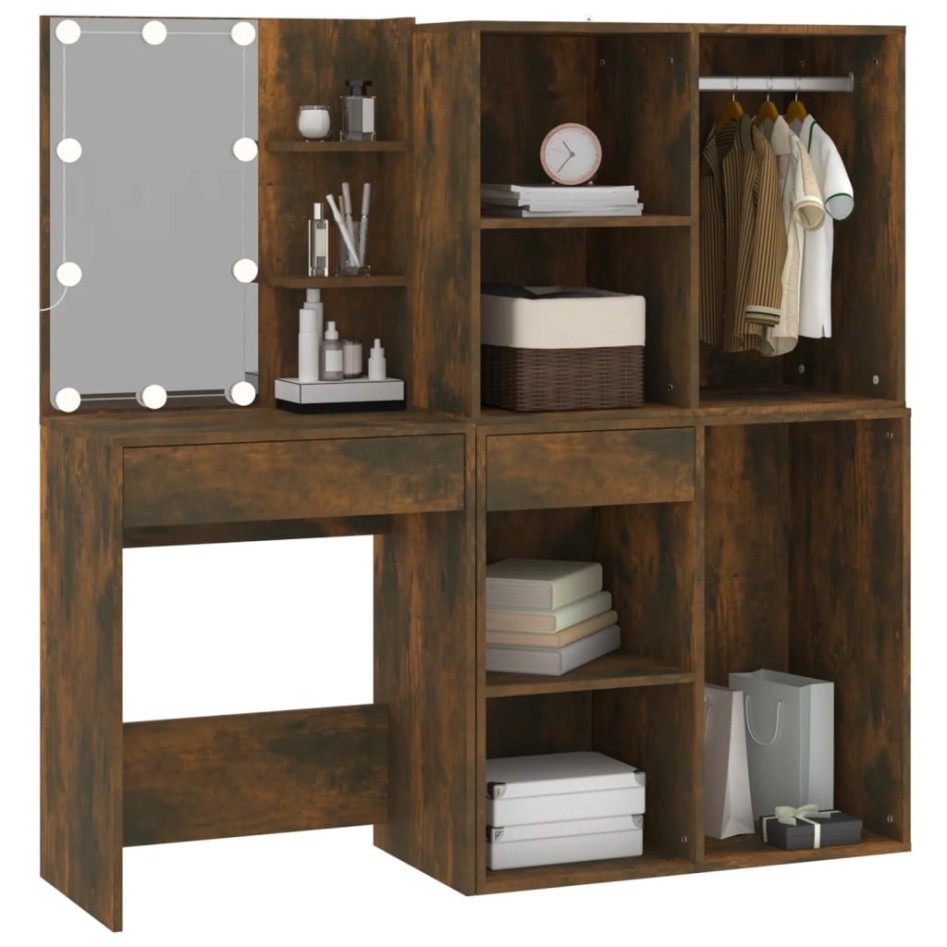 Tocador con LED y armario madera contrachapada roble