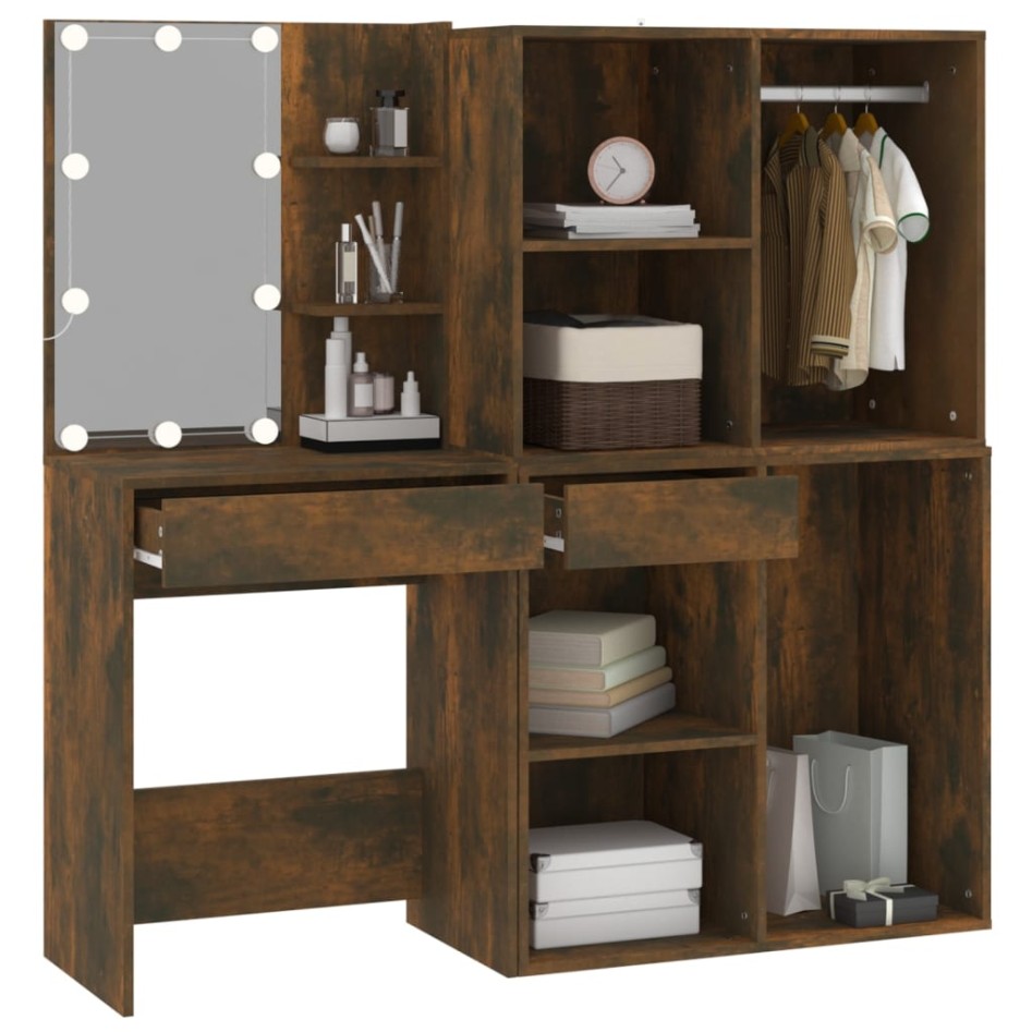 Tocador con LED y armario madera contrachapada roble