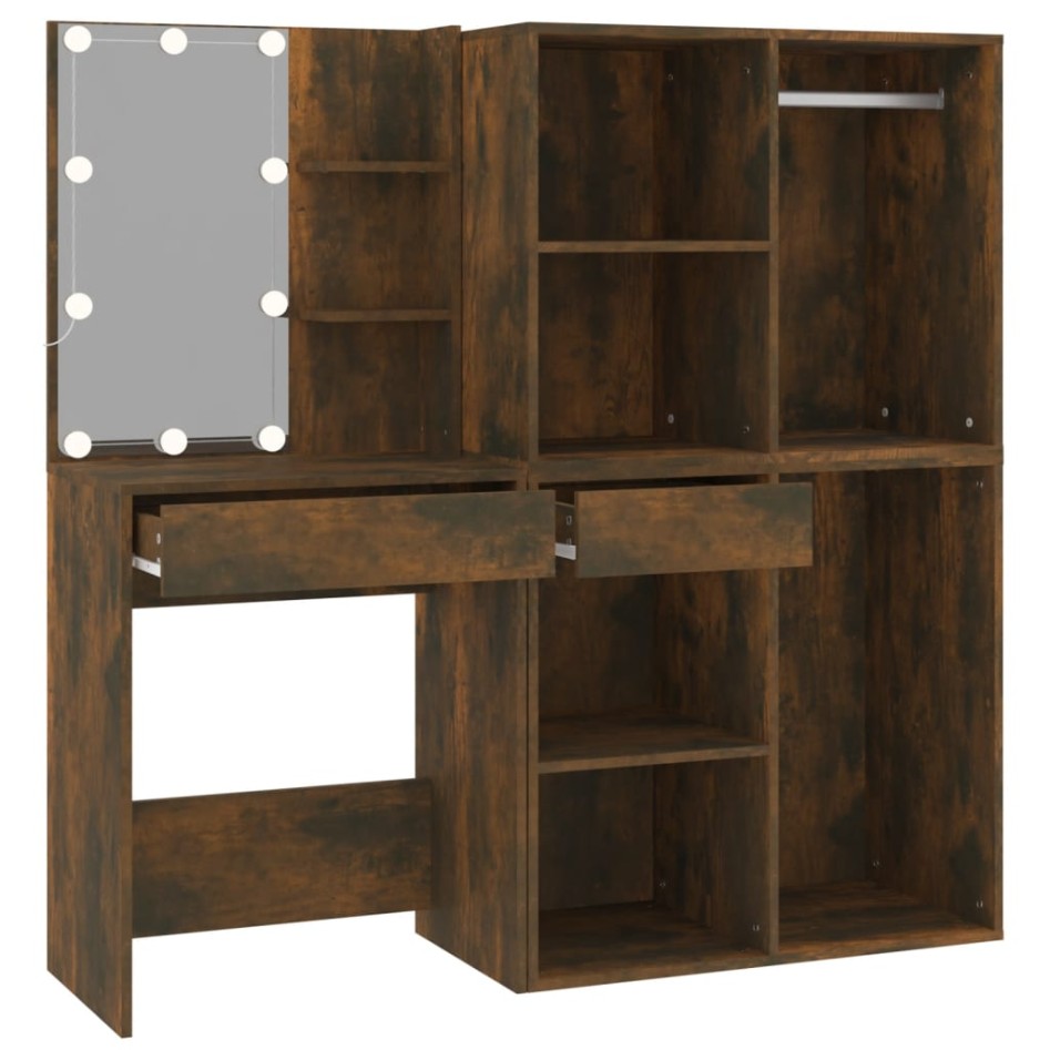 Tocador con LED y armario madera contrachapada roble