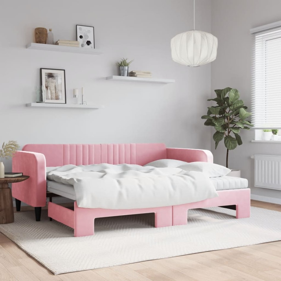 Sofá cama nido con colchón terciopelo rosa 90x200