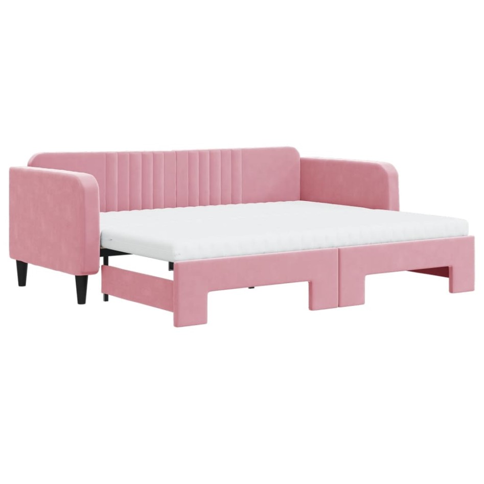 Sofá cama nido con colchón terciopelo rosa 90x200