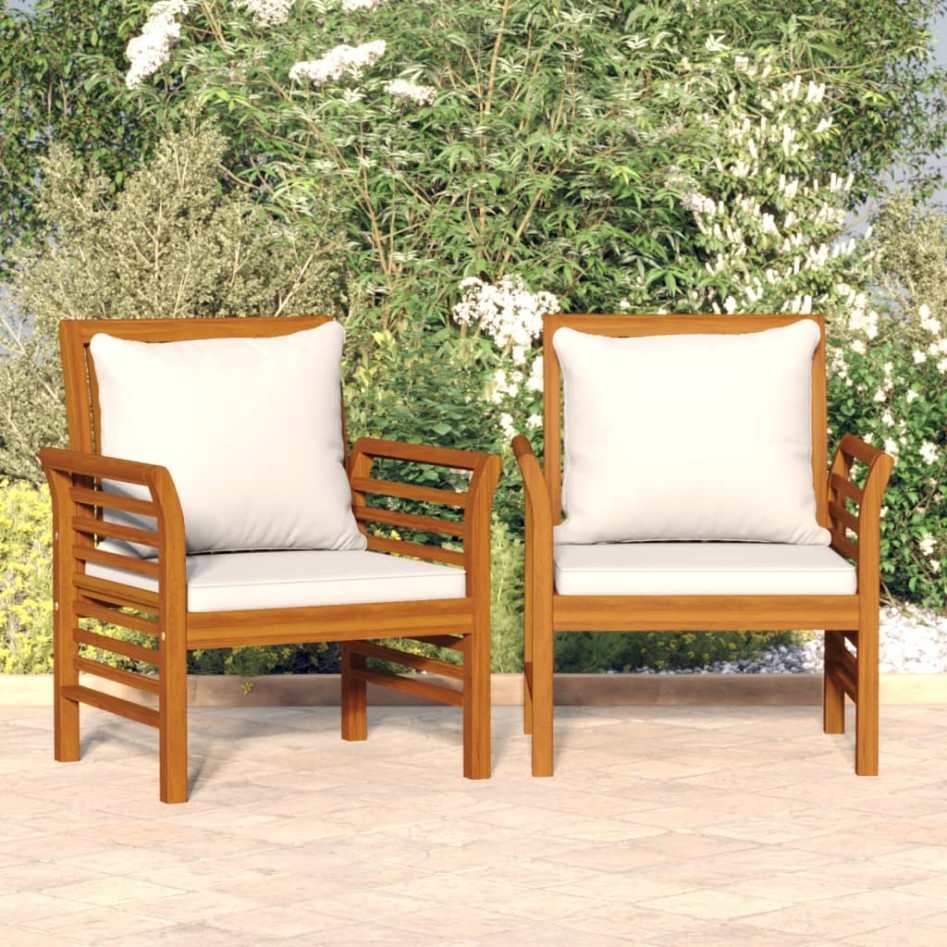 Sillones con cojines blanco crema 2 uds madera maciza de