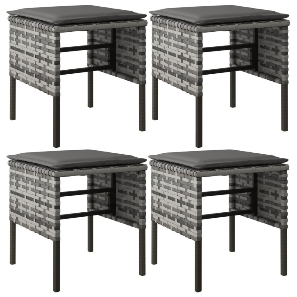 Taburetes de jardín 4 uds con cojines ratán sintético