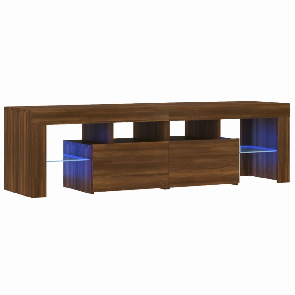 Mueble de TV con luces LED marrón roble 140x36,5x40