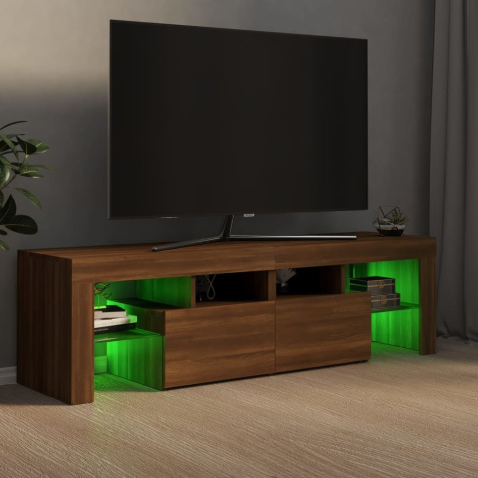 Mueble de TV con luces LED marrón roble 140x36,5x40