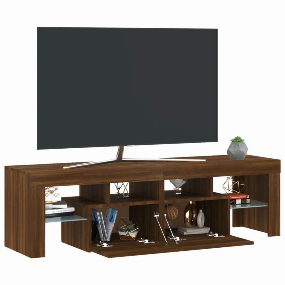 Mueble de TV con luces LED marrón roble 140x36,5x40