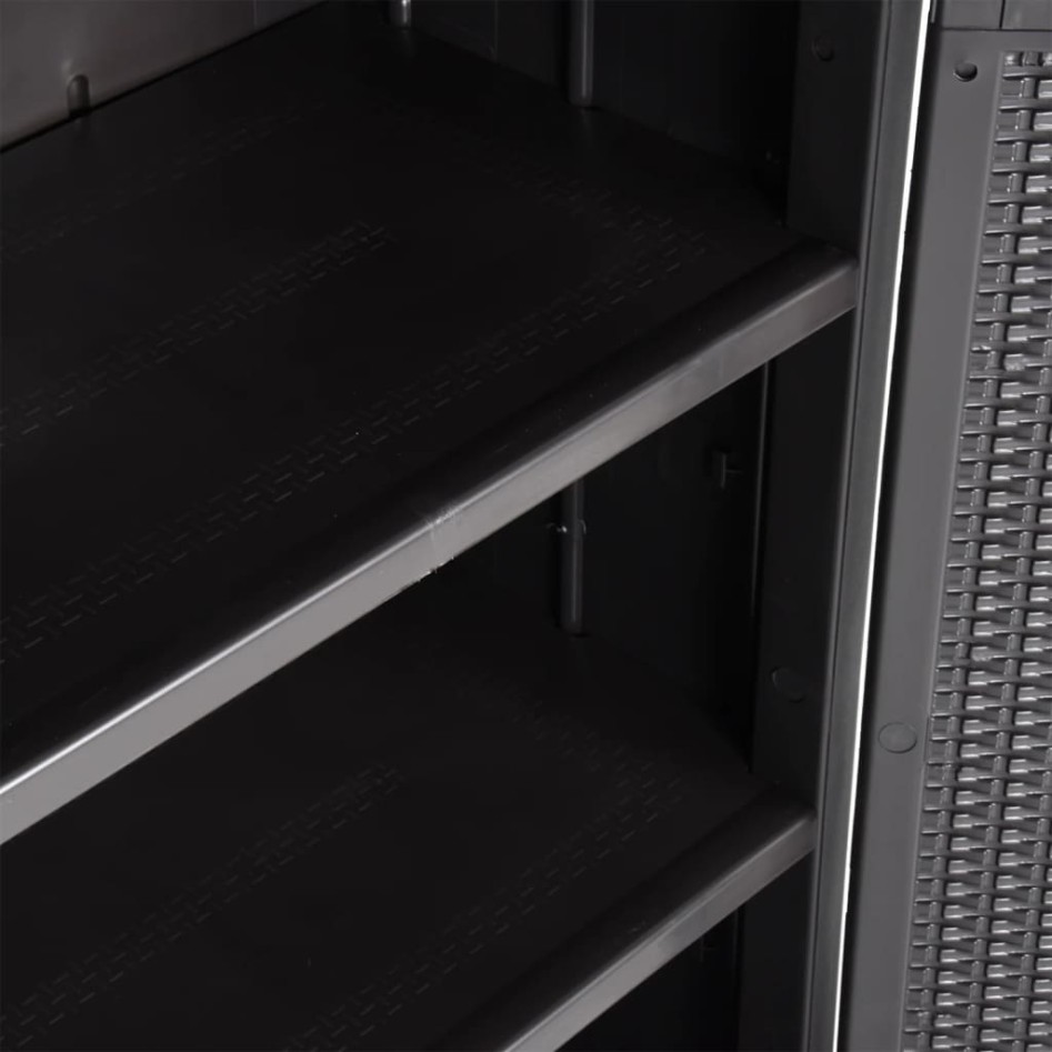 Armario de almacenaje de jardín ratán PP negro 65x45x172