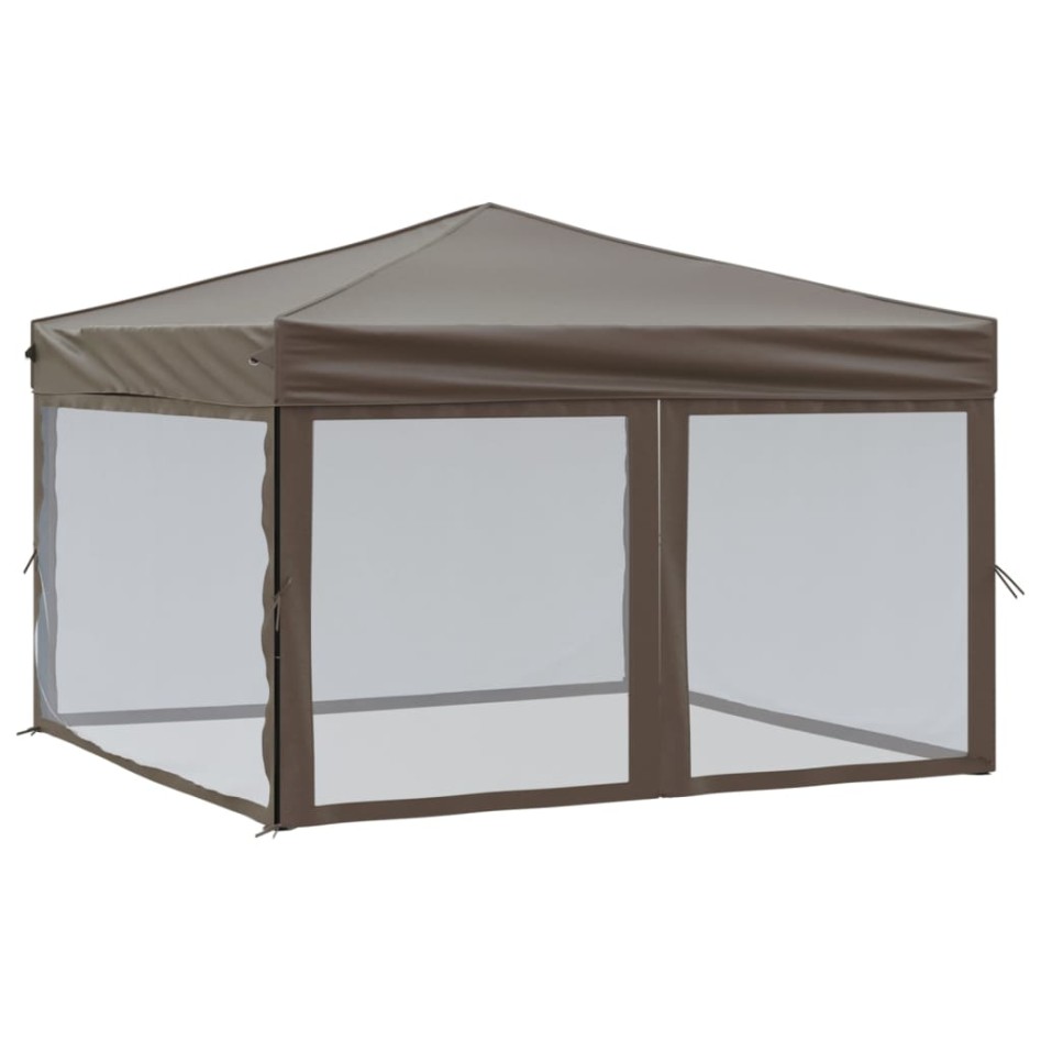 Carpa para fiestas plegable con paredes gris taupé 3x3