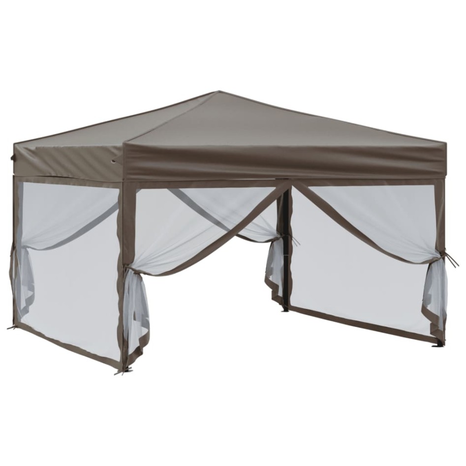 Carpa para fiestas plegable con paredes gris taupé 3x3