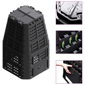 Compostador de jardín negro 93,3x93,3x146 cm 1000