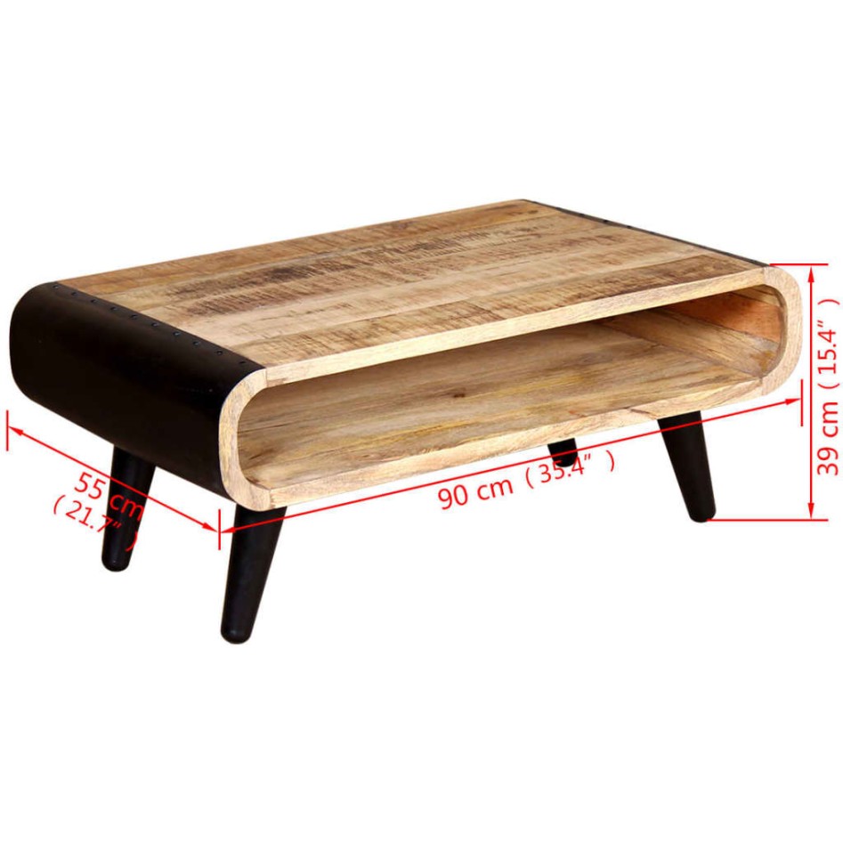Mesa de centro de madera de mango rugosa 90x55x39