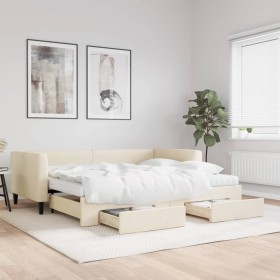 Sofá cama nido con cajones tela color crema 90x200