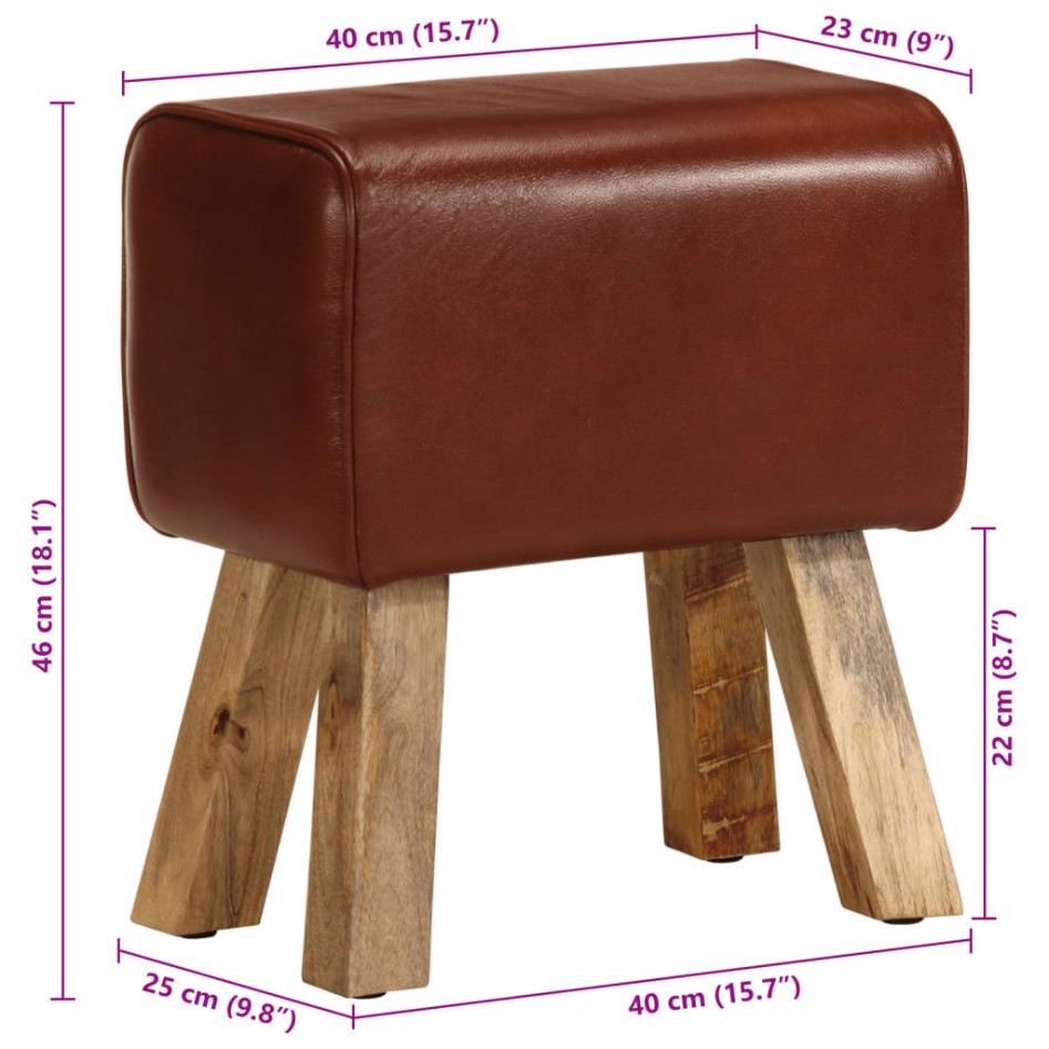 Banco potro gimnasio cuero auténtico madera mango marrón 38