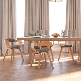 Silla de comedor 4 uds madera curvada y tela gris